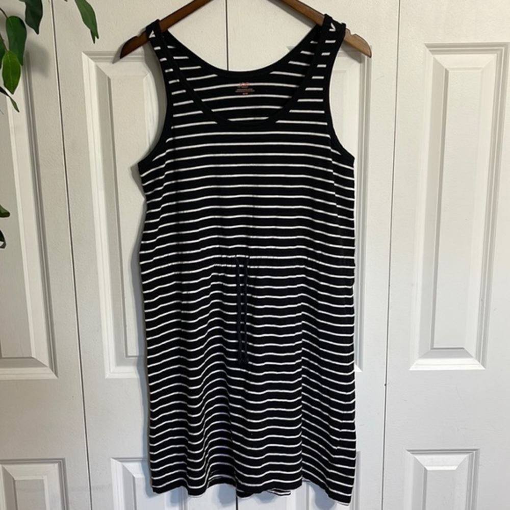 Joe Fresh M Striped Tank Dress Womens Black White Excellent Drawstring Waist